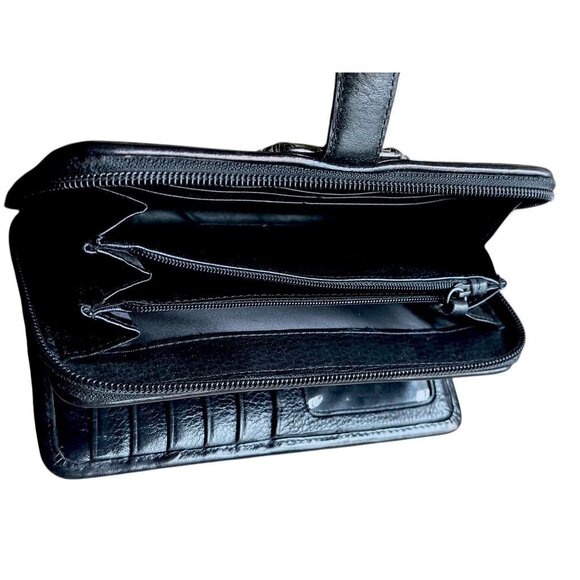 Brighton Black/Brown Pebble Leather Moc Croc Wallet With Decorative Silver-Tone - Picture 8 of 14